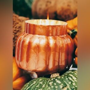 NIB Anthropologie Capri Blue Pumpkin Clove Ribbed Orange Capiz Jar Candle 19oz.